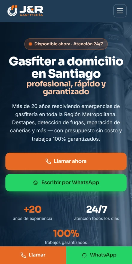 Sitio web JYR Gasfitería en el celular
